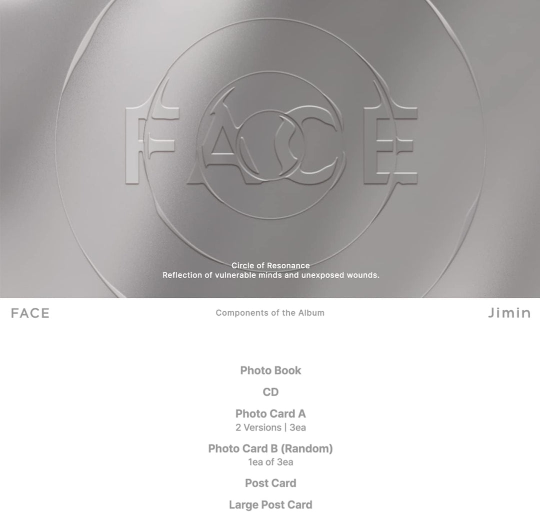 JIMIN OF BTS - [FACE] (Invisible Face Ver.) Photo Book + CD + Photo Card A + Photo Card B + Post Car