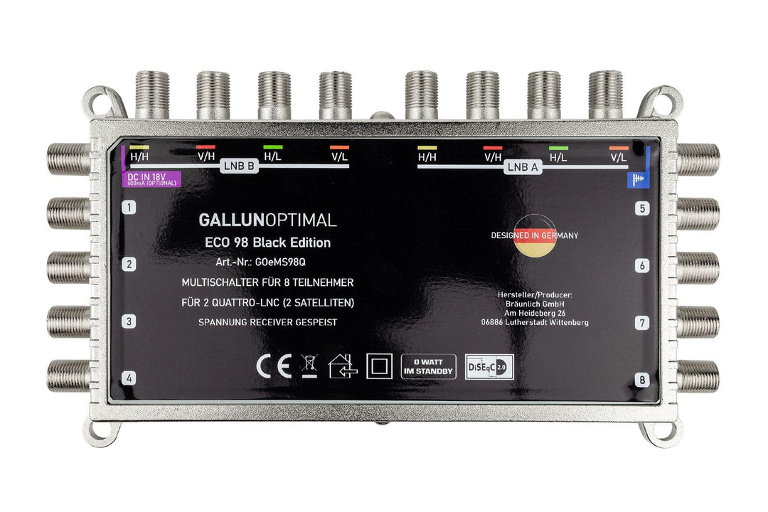 GALLUNOPTIMAL ECO Multischalter-SAT 9/8 für 8 Teilnehmer / Quattro & Quad-LNB fähig / Digital, HDTV,