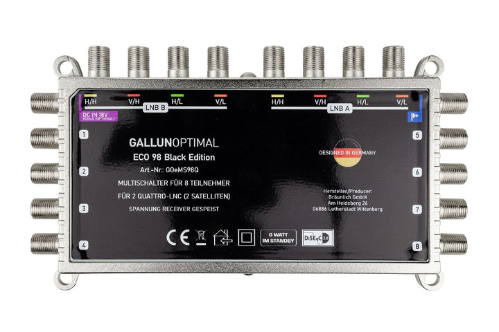 GALLUNOPTIMAL ECO Multischalter-SAT 9/8 für 8 Teilnehmer / Quattro & Quad-LNB fähig / Digital, HDTV,