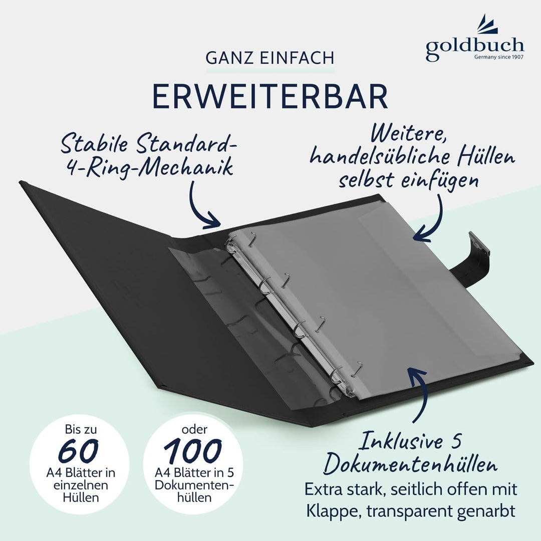 goldbuch Dokumentenmappe, Bologna, 27,5 x 34 cm, Inklusive 5 Sichthüllen, Erweiterbar, Mit Schloss,