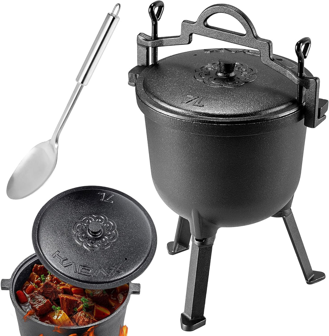 KADAX Jagdkessel, Gusseisen Kochtopf mit Füssen, Schmortopf aus Gusseisen, Dutch Oven für Garten, La