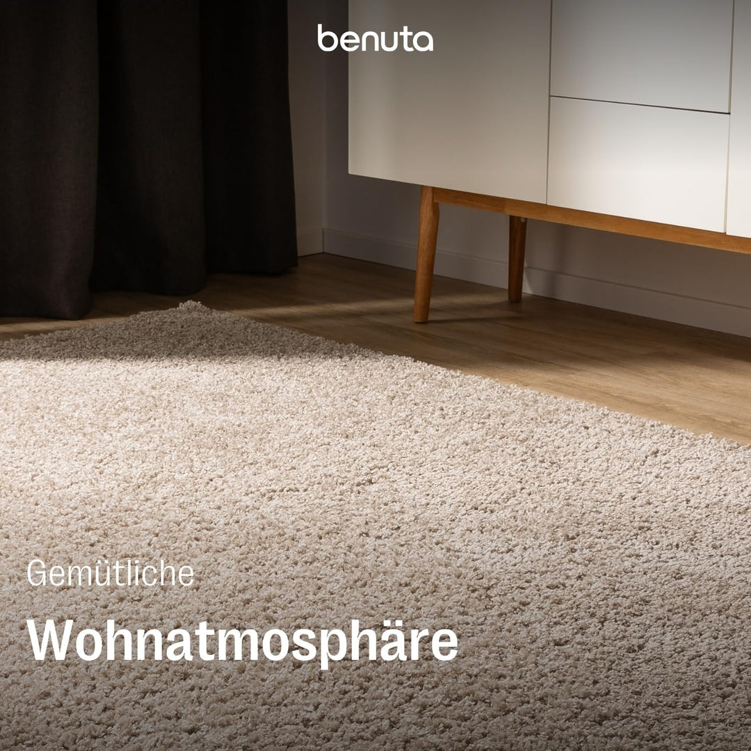 benuta Hochflorteppich SOHO Beige 60 x 120 cm - Kuschelig Weicher Teppich im Minimalistischen Look -