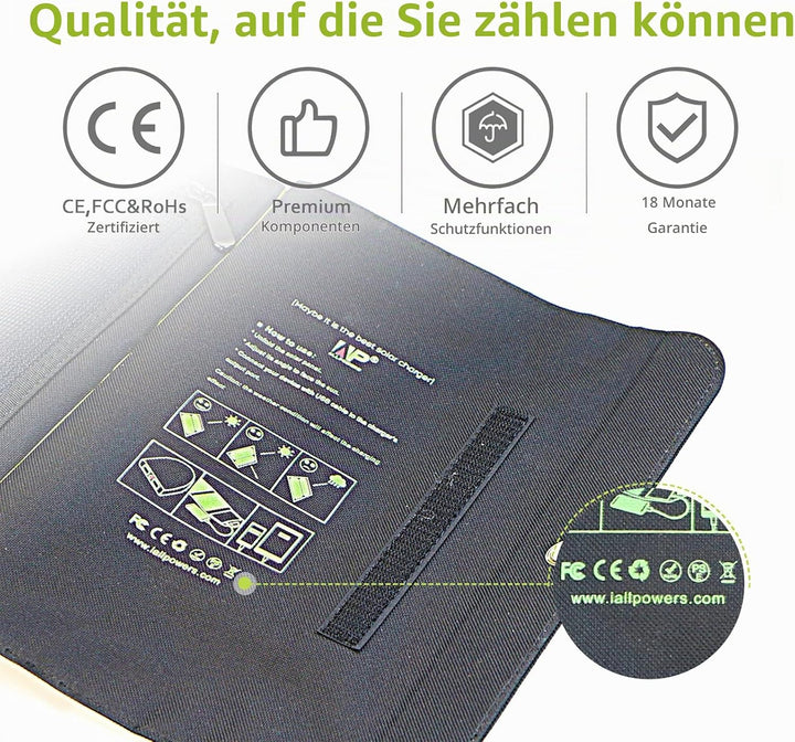 ALLPOWERS 5V 21W Solar Panel, Tragbares Solarladegerät, 3 USB-Ausgangs &amp; 2 USB-Eingangs Wasserdichte
