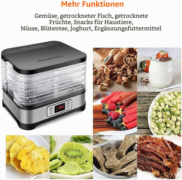 COOCHEER Dörrgerät für Lebensmittel mit 8 Ablagen, Dörrgerät für Gemüse, Obst, mit Timer und Tempera