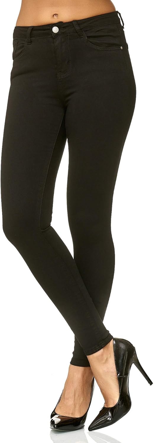 Elara Damen Slim Fit Hose Highwaist Jeans Chunkyrayan 34 Slim Schwarz, 34 Slim Schwarz