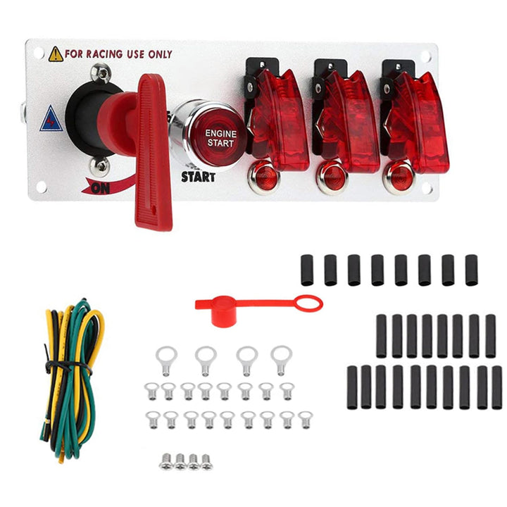Geloo Zündschalter Panel 12V Racing Car Engine Start Push Button Switch Panel Carbon Fiber LED Toggl