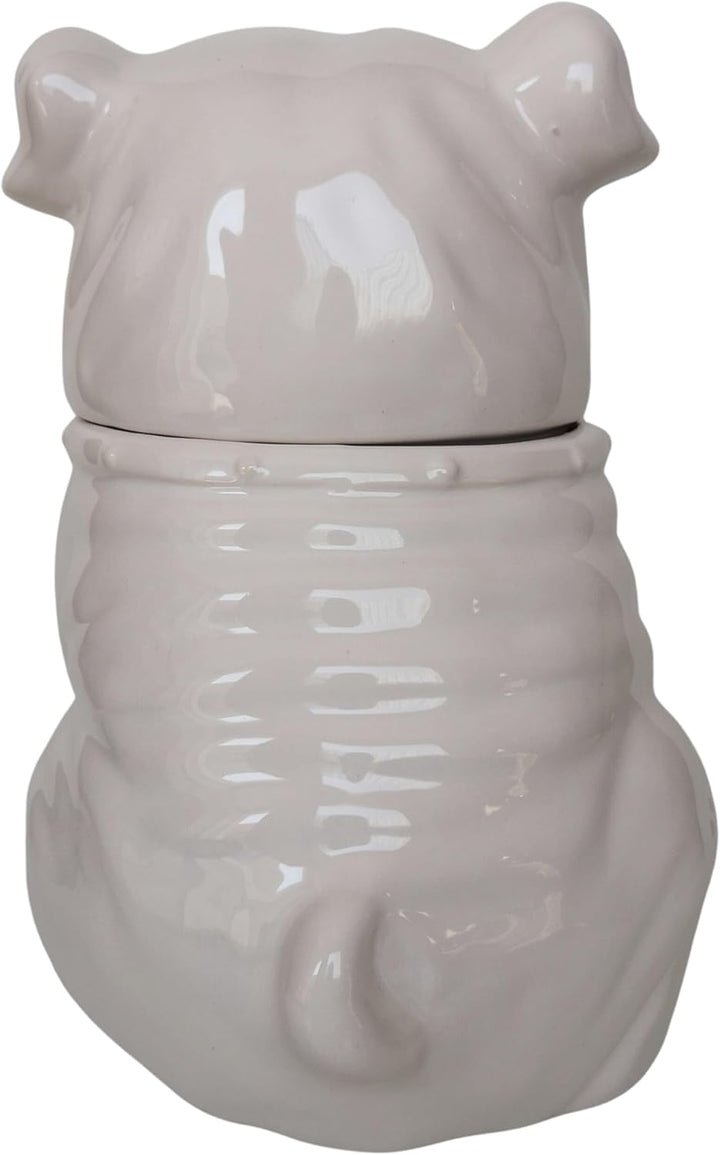 Deko Figur Keksdose Hund Englische Bulldogge weiss Keramik Old English Bulldog