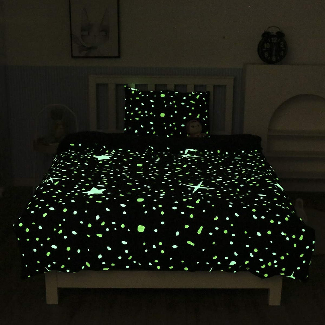 Loussiesd Kinder Sterne Motiv Bettwäsche Set 135x200 cm Glow in The Dark Mädchen Jungen Sterne Unive