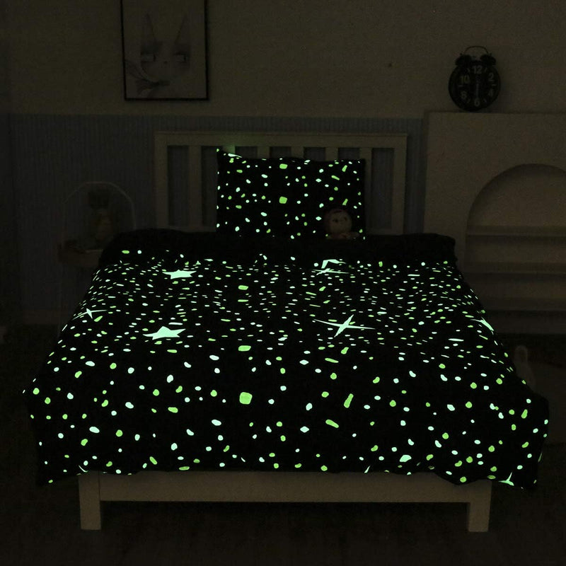 Loussiesd Kinder Sterne Motiv Bettwäsche Set 155x220 cm Glow in The Dark Mädchen Jungen Sterne Unive