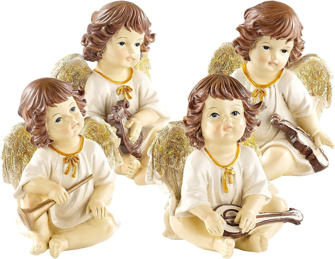 infactory Engel: Deko-Weihnachtsengel mit Musikinstrumenten im 4er-Set (Weihnachtsengel Figur, Weihn