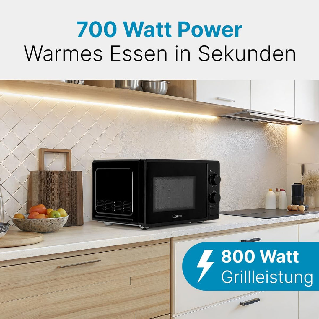Clatronic® Mikrowelle mit Grill | 800 Watt | 5 Stufen | 20 Liter Garraum | 360° Drehteller | Timer m