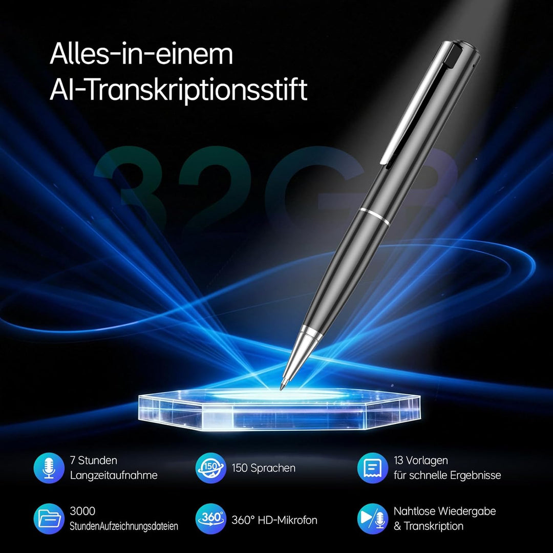 SKARA KI Diktiergerät – Digitales Aufnahmegerät mit Transkription, Spracherkennung & KI Schreibfunkt
