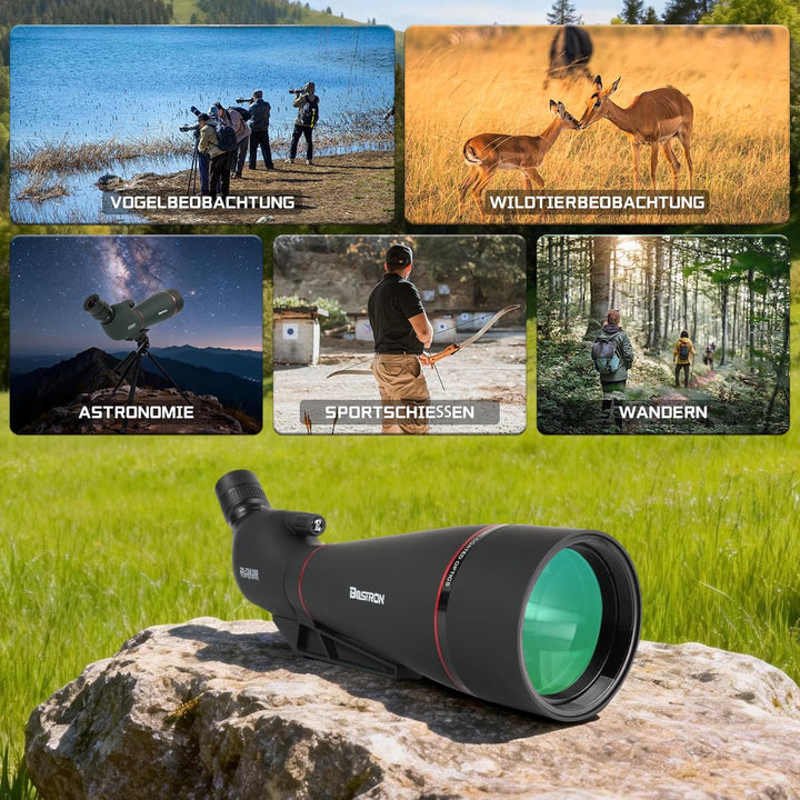 25-75 x 100 mm Spektiv mit Stativ, Porro Prisma FMC Objektiv -Low Light Vision mit Handy Adapter Tra