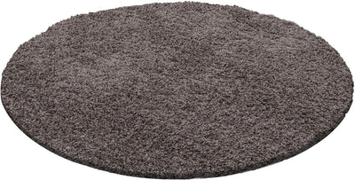 HomebyHome Shaggy Teppich Wohnzimmer Runder Flauschiger Teppich Taupe 120 cm Rund Einfarbig - Hochfl