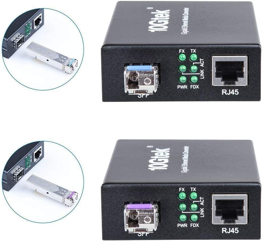 H!Fiber.com EIN Paar Bidi Gigabit Ethernet Medienkonverter, 1.25G SFP zu RJ45 Glasfaser zu Kupfer, E
