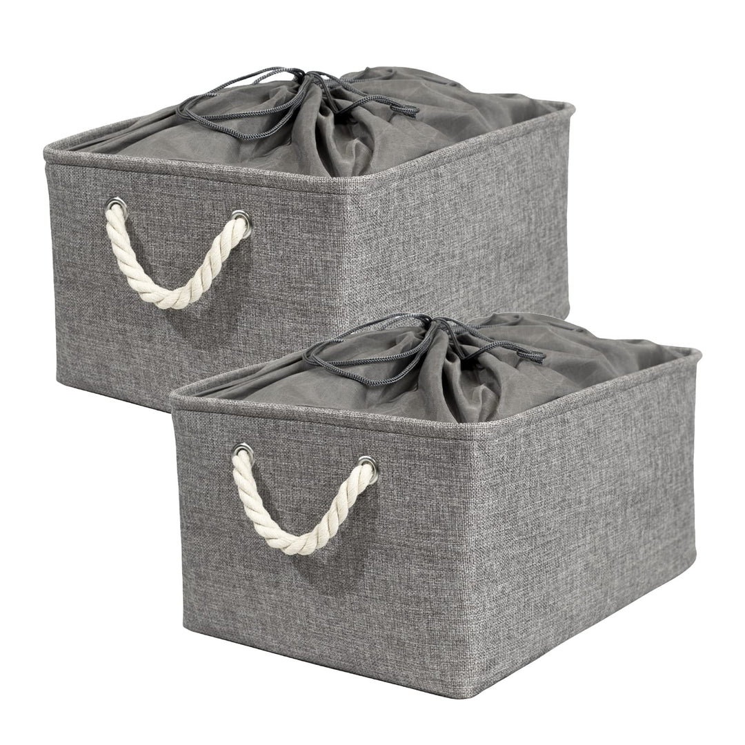 RMAN 2er Set Aufbewahrungsbox Stoff Aufbewahrungskorb mit Deckel Gross Faltbare Organizer mit Griffe