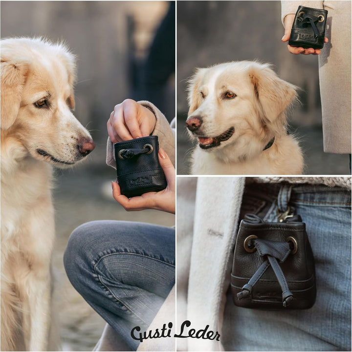 Gusti Leder Leckerlitasche Alaric - Futterbeutel Hund Vierbeiner Schwarz Leder
