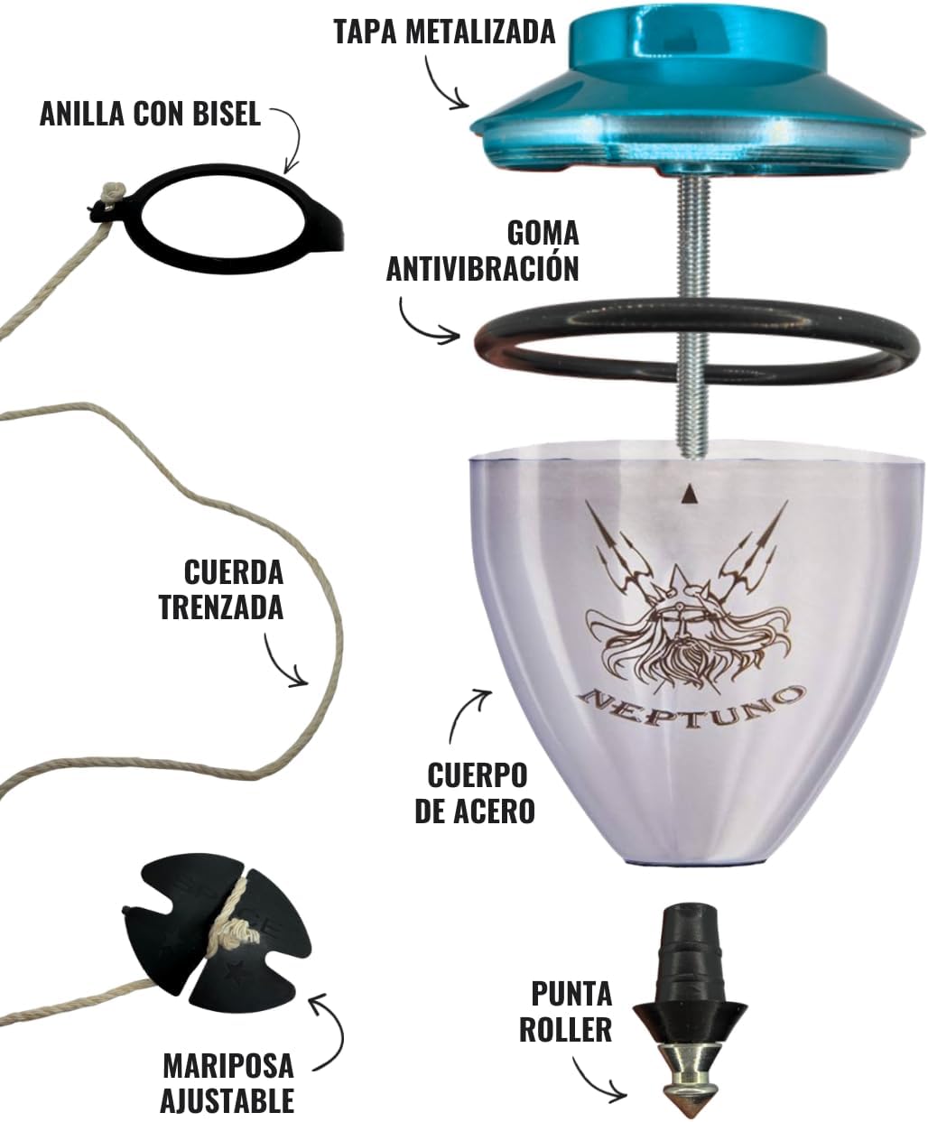 trompos space NRACUR Blau Gerardo Montero y Javi De María Neptuno Roller Seil Geschenk, Mediano