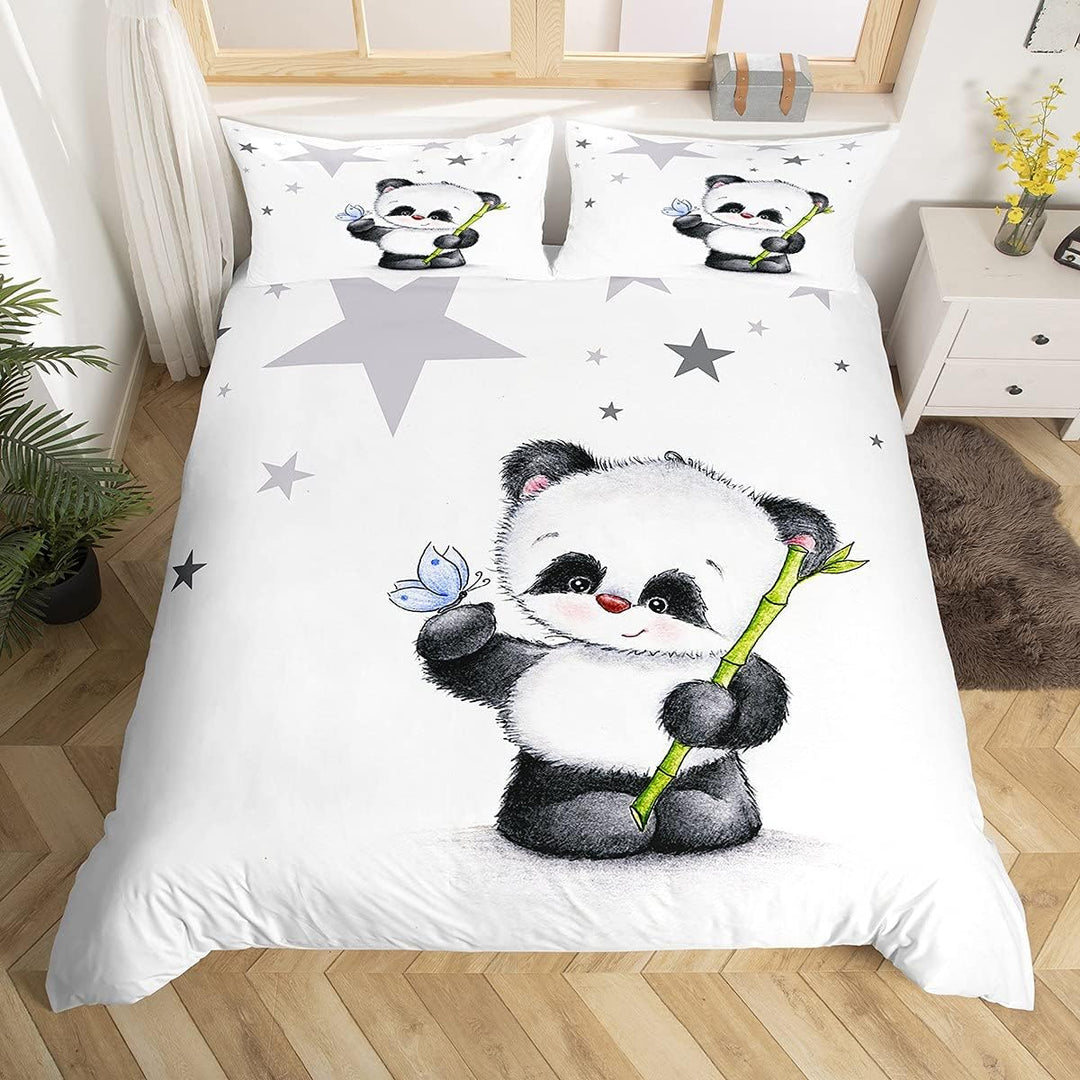 Loussiesd Panda Drucken Bettwäsche Set 135x200cm für Baby Kinder Mädchen Bettbezug Cartoon Tiere Dek