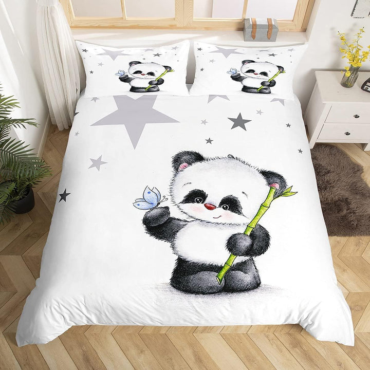 Loussiesd Panda Drucken Bettwäsche Set 135x200cm für Baby Kinder Mädchen Bettbezug Cartoon Tiere Dek