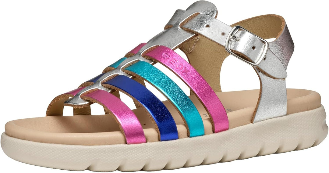 Geox Mädchen J Soleima Gir Sandal 25 EU Silver Multicolor, 25 EU Silver Multicolor