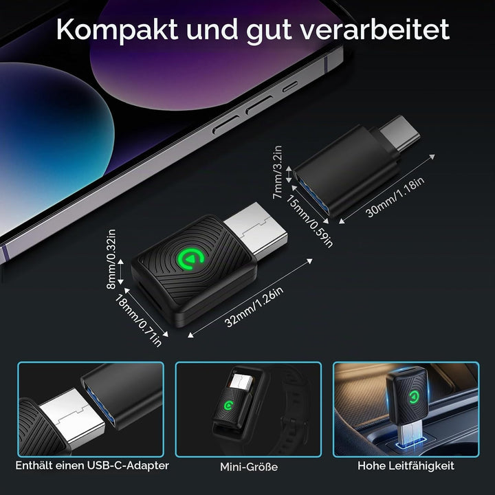 CarPlay Wireless Adapter, für Apple Wireless Car Play &amp; Android Auto Adapter 2 in 1, Plug and Play V