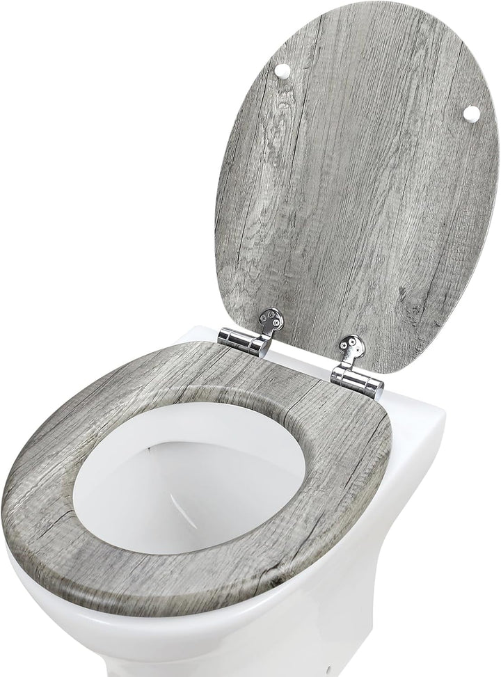 WC Sitz mit Absenkautomatik, hochwertiger Toilettendeckel aus MDF Holz, Einfache Montage Stabiler Kl