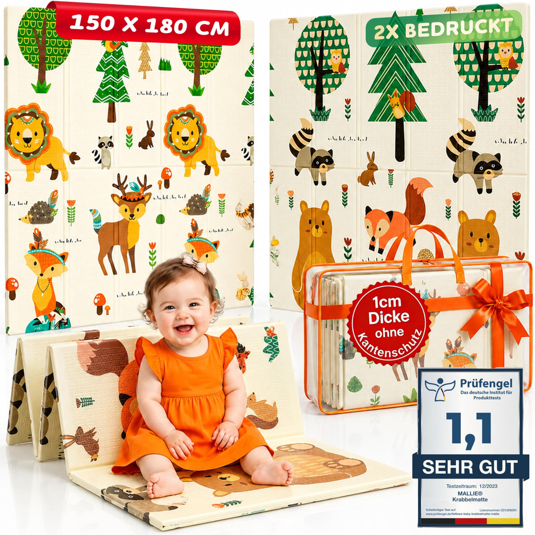 Mallie® Spielmatte Baby Faltbar Schadstofffrei 150x200 CM I Krabbeldecke Baby, Krabbelmatte Baby und