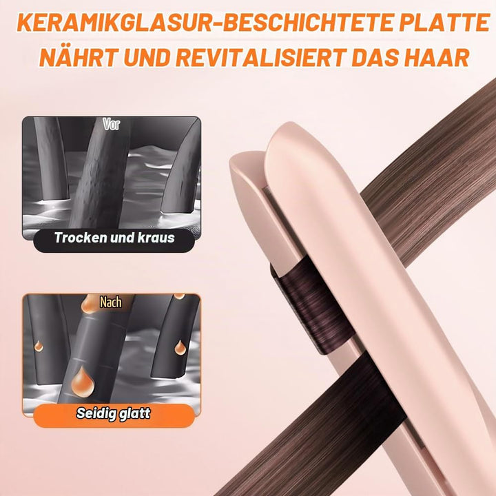 NAVESO Mini Glätteisen Kabellos, Tragbarer Kabelloser Haarglätter, 2 in 1 Haarglätter und Lockenstab