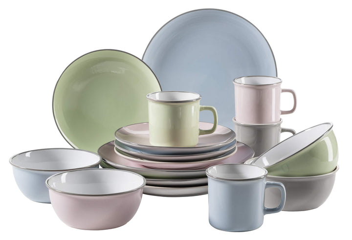 Mäser Geschirr-Set, Steingut Maila Rosa/Grau/Blau/Grün, 4-Personen-Set Grün, Blau, Rosa, Grau, Grün,