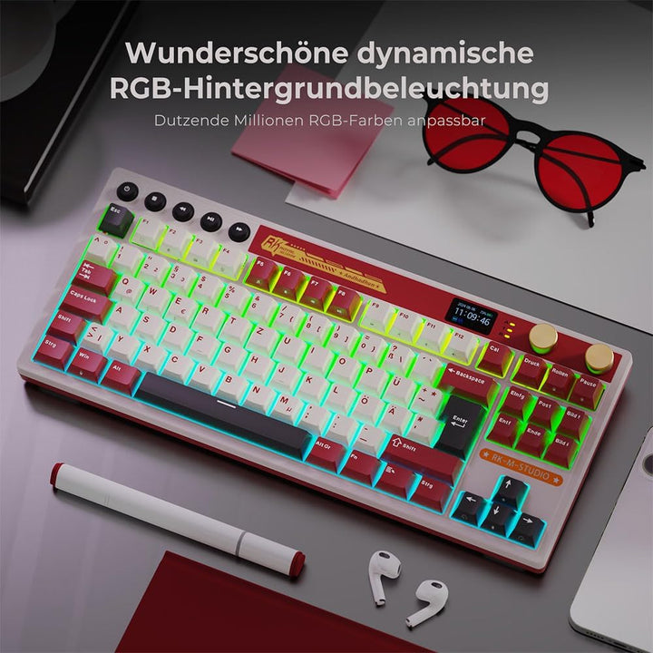 RK ROYAL KLUDGE M87 Mechanische Tastatur Kabellos mit Display und Doppelknopf, Gasket 75% Gaming Tas