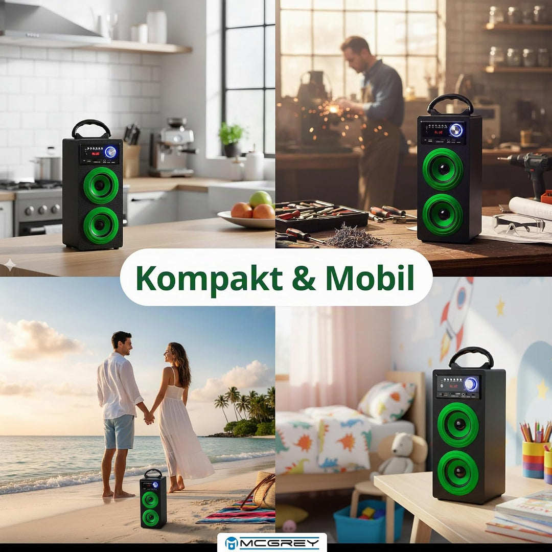 McGrey BS-20 Beachside Bluetooth Akku-Lautsprecher - Tragbare Musikbox mit Bluetooth, FM-Radio, USB/