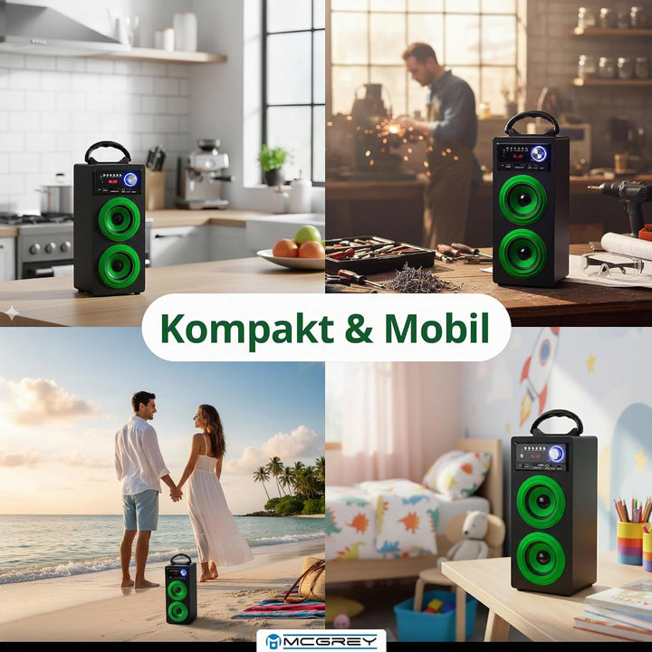 McGrey BS-20 Beachside Bluetooth Akku-Lautsprecher - Tragbare Musikbox mit Bluetooth, FM-Radio, USB/