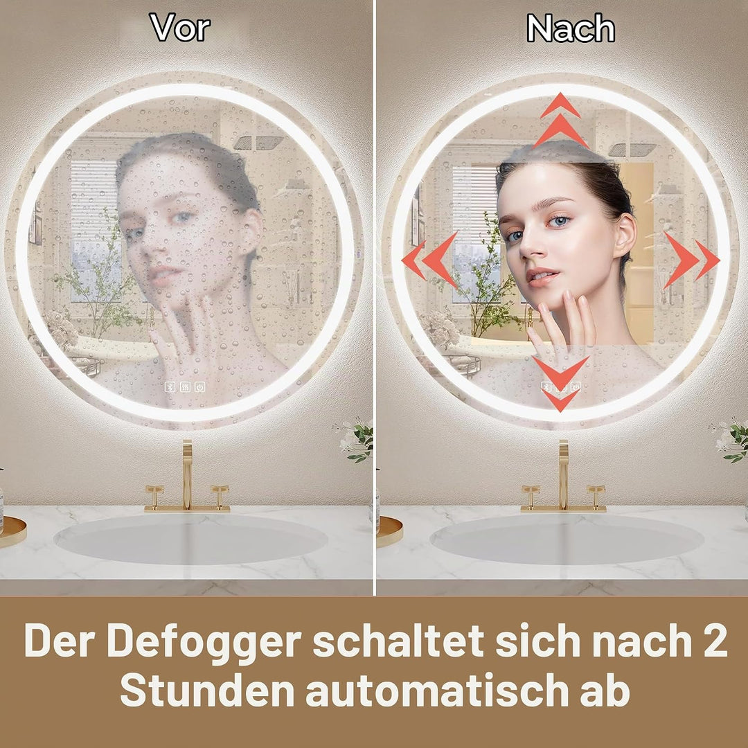 Badspiegel Mit Beleuchtung Rund 70cm, Badezimmerspiegel Mit Beleuchtung Bluetooth Spiegel, Antibesch