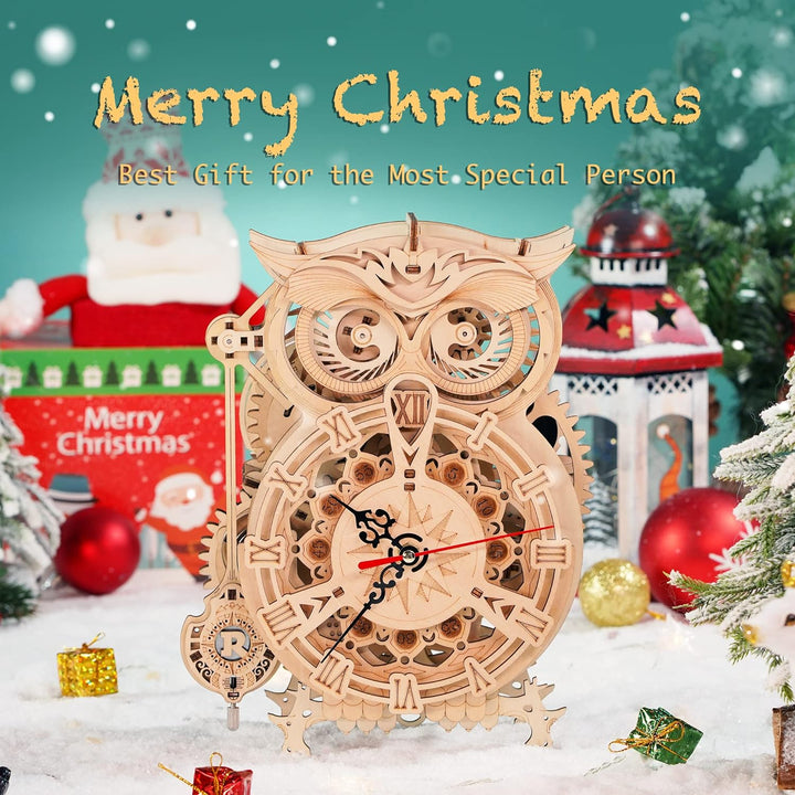 Robotime 3D Puzzle Holz Eule Uhr, Hölzerne Mechanische Modellbausatz für Erwachsene, Handwerk Holzba