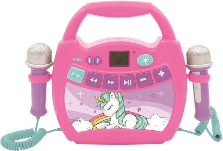 Lexibook MP320UNIZ Einhorn-Tragbarer digitaler Karaoke-Player für Kinder-Mikrofone, Lichteffekte, Bl