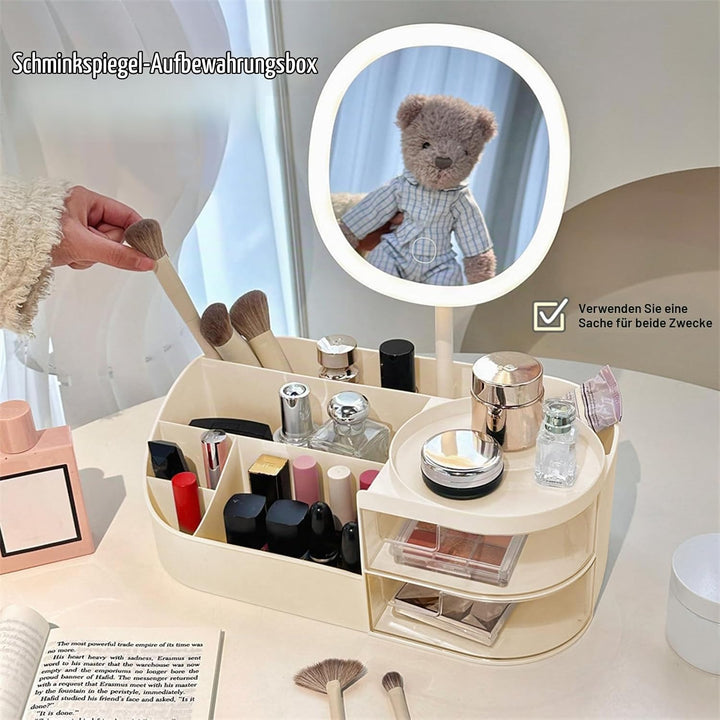 DASITON Make up Organizer mit Spiegel,Make up Pinselhalter mit 2 Schubladen,Multifunktionale Makeup