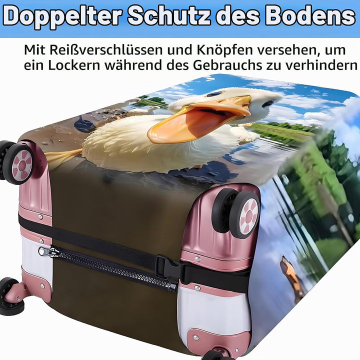 FANSU Elastisch Kofferhülle Kofferschutzhülle, 3D Ente Druck Kofferüberzug Schutzhülle mit Reissvers