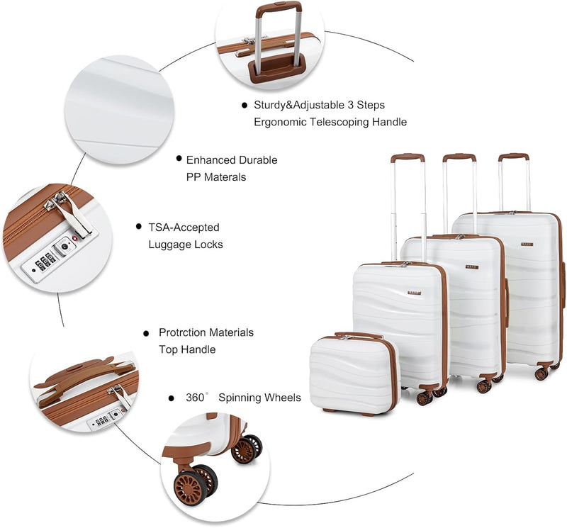 KONO Koffer Trolleys Gepäcksets 4 Teilig Koffer Set mit Beautycase Polypropylen Hartschalenkoffer Re