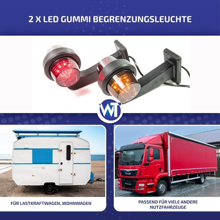 Web Truck 2 x LED Gummi Begrenzungsleuchte Seitenleuchte 12V 24V mit Old School DARK Graphite Positi