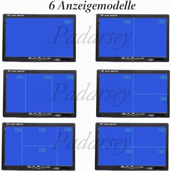 7 Zoll TFT LCD Auto Rückfahrkamera Quad Split Monitor Fernbedienung 4 Kanäle RCA Video Eingänge (4-P