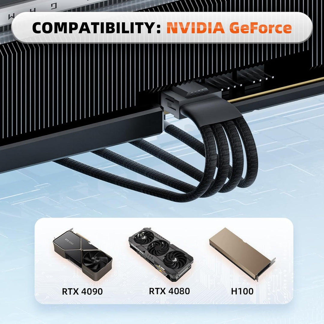 12VHPWR-Kabel 16-Pin (12+4) Stecker auf 4x 8-Pin PCIe Buchsen | 600W für RTX 4090/4080/H100 | Ummant