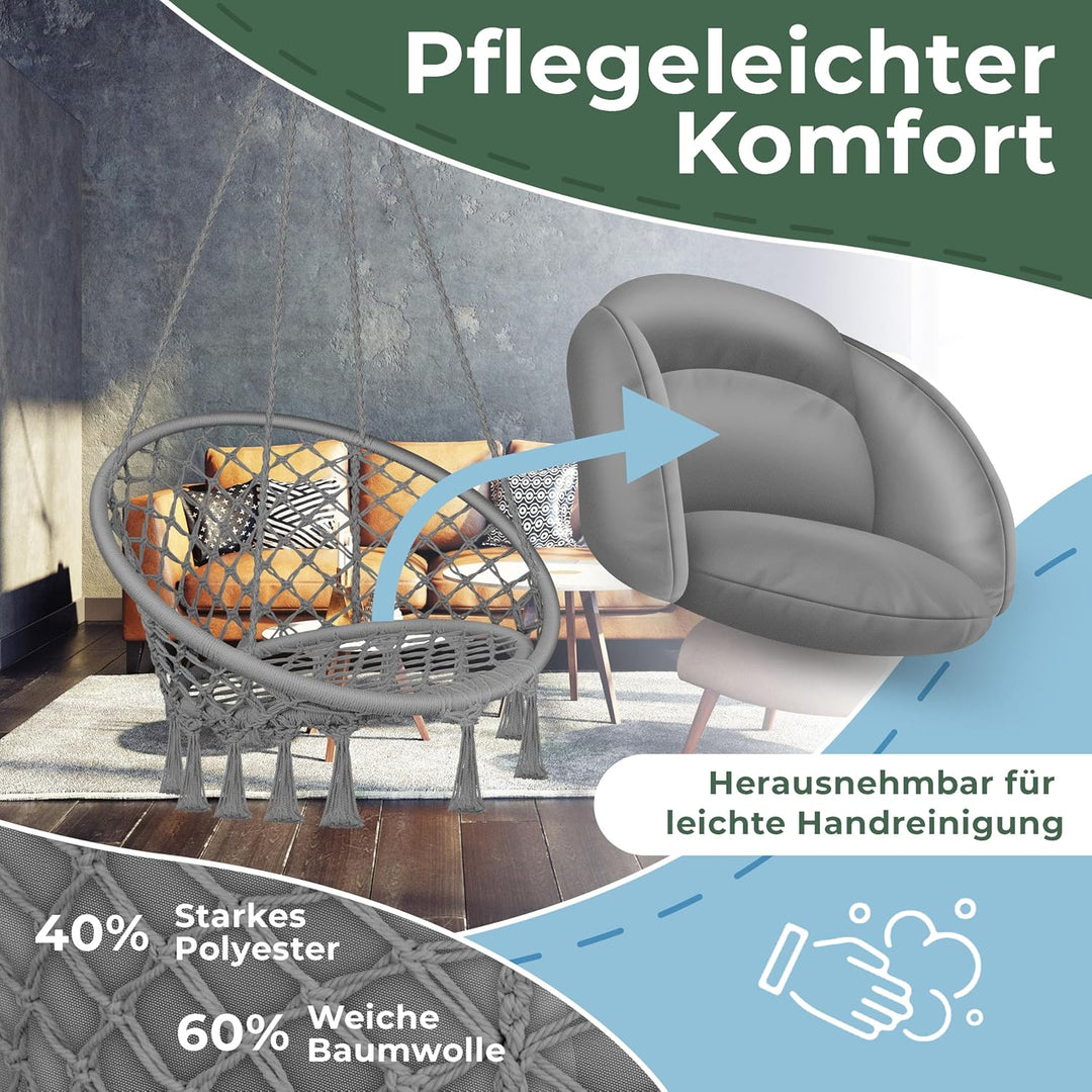 KESSER® Hängesessel mit Kissen - Chill Hängestuhl zum Aufhängen für Erwachsene & Kinder Hängematte b