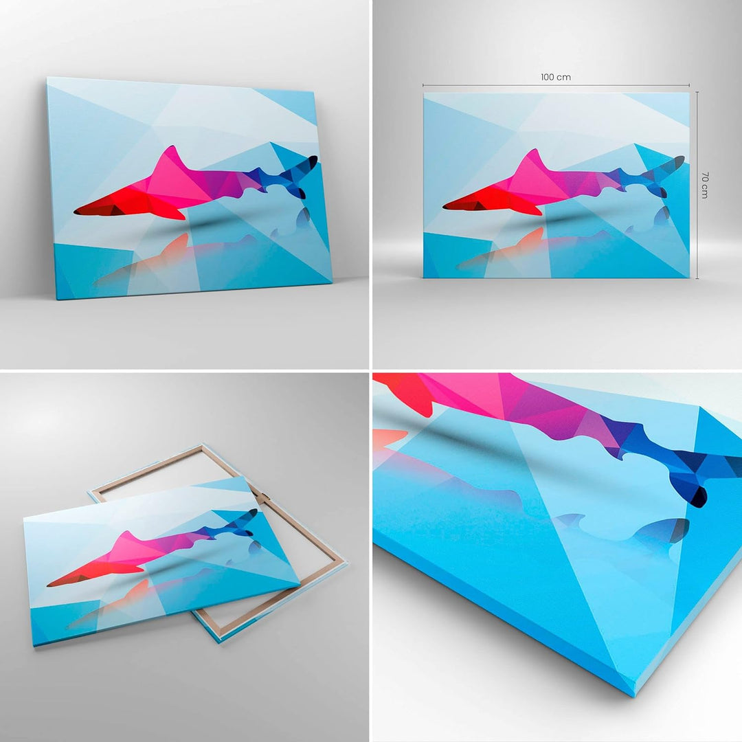Bilder auf Leinwand 100x70cm Leinwandbild Hai Illustration modern Grafik Gross Wanddeko Bild Schlafz