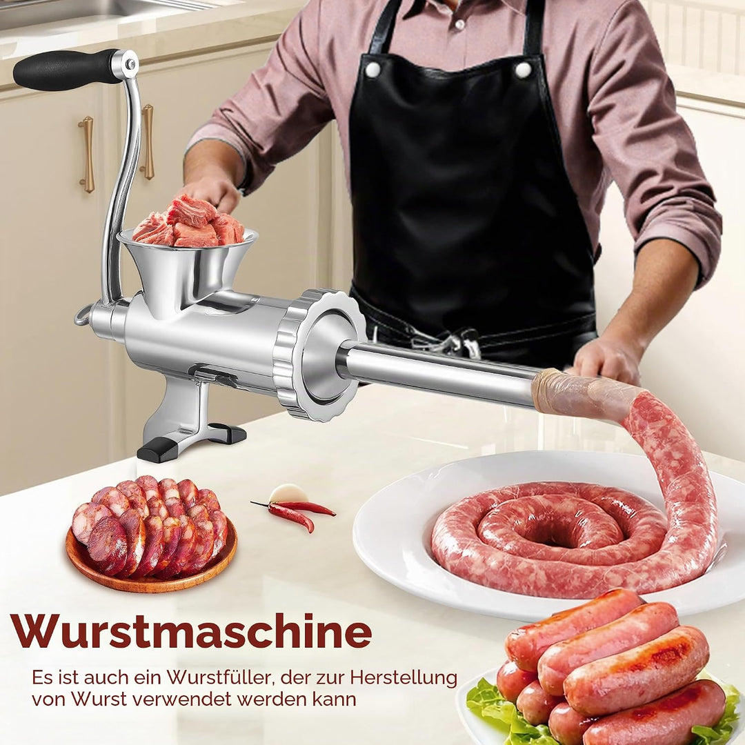 Hanchen Edelstahl Manueller Fleischwolf Haushalt Multifunktionale Einlaufmaschine Fleischmühle Wurst
