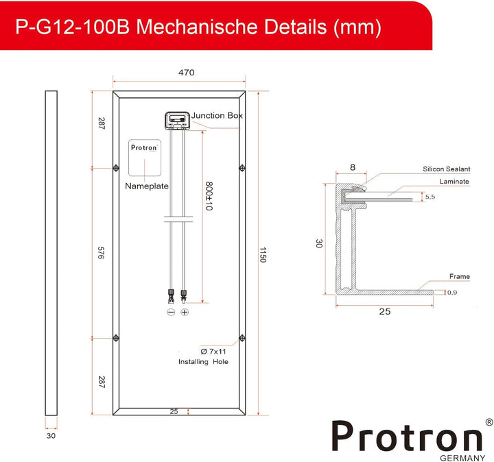 Protron 100W Slim Solar Monokristalline Solarmodul Photovoltaik Solarpanel 12V oder 24V Systeme - P-