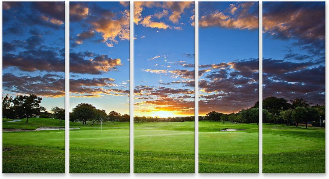 islandburner Bild auf Leinwand Sonnenuntergang über Golfplatz Atemberaubende Farben Wandbild Poster