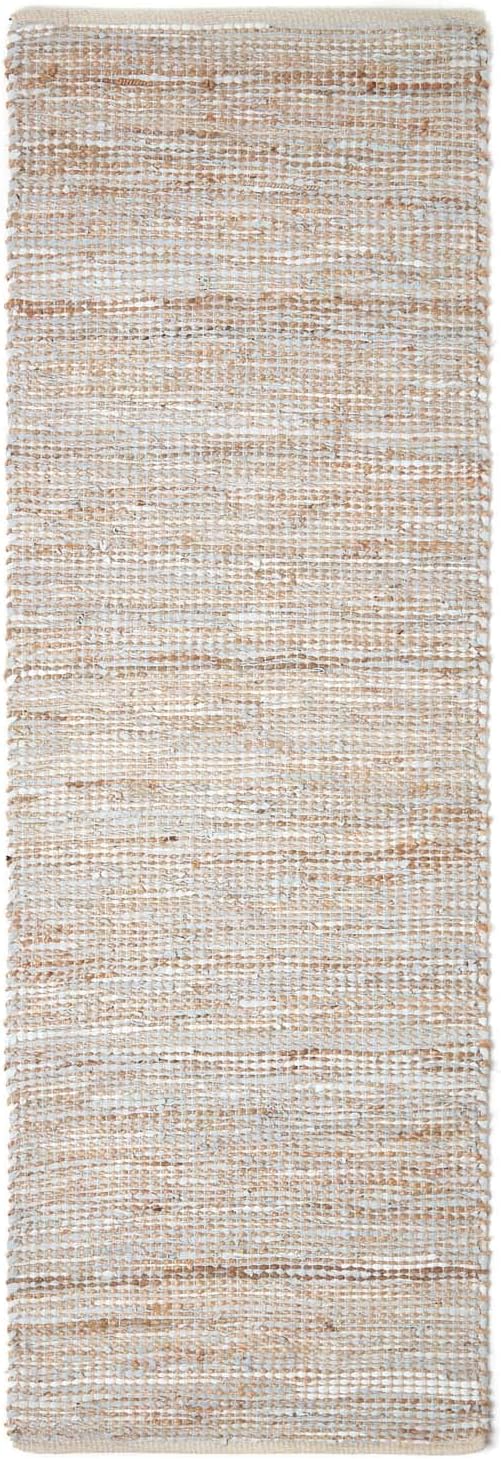 Homescapes Teppichläufer Madras Natur 66x200 cm – handgewebter Teppich aus Hanf & Recycling-Leder, F