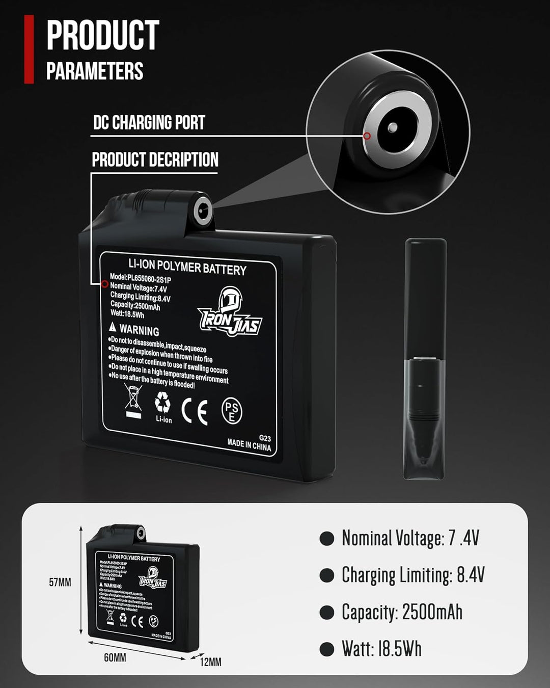 IRON JIA'S Batterie Lithium Polymer 7.4V wiederaufladbare 2500mAh Batterie, CE Zertifiziert, UN38.3,