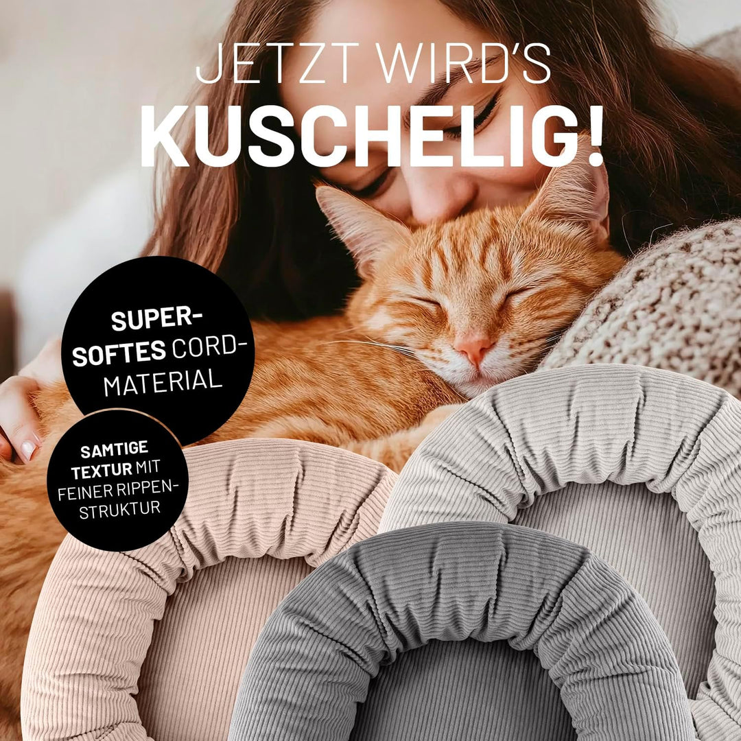 Lumaland Komfort Katzenbett Cord, Ø 60 cm | Katzenhöhle Rutschfester Boden | Katzen Zubehör mit Soft